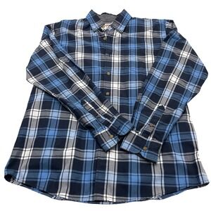 Wrangler Authentics Mens Plaid Long Sleeve Button Down Shirt Blue Grey White M M